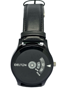 IDELTON Unique Stylish Watch, Black Leather Band, Rotating Hour Display Design, Analog Quartz Movement- Hours, Minutes and Seconds